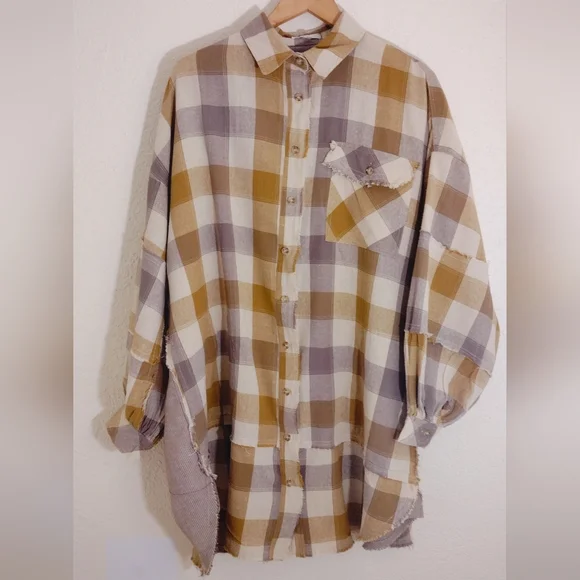 Easel Oversized Linen Blend Button Down T-shirt Dress - Picture 5 of 10